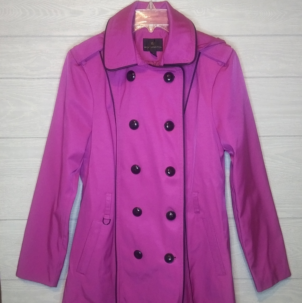 Worthington Purple Button Up Trench Rain Coat